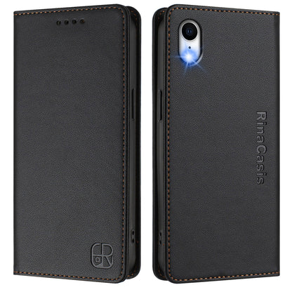 Apple iPhone XR Dual-Folded Magnetic Suction RFID Blocking PU Leather Wallet Phone Case with Card Slots, Cash Pocket, Kickstand, Full Protective Flip Cover