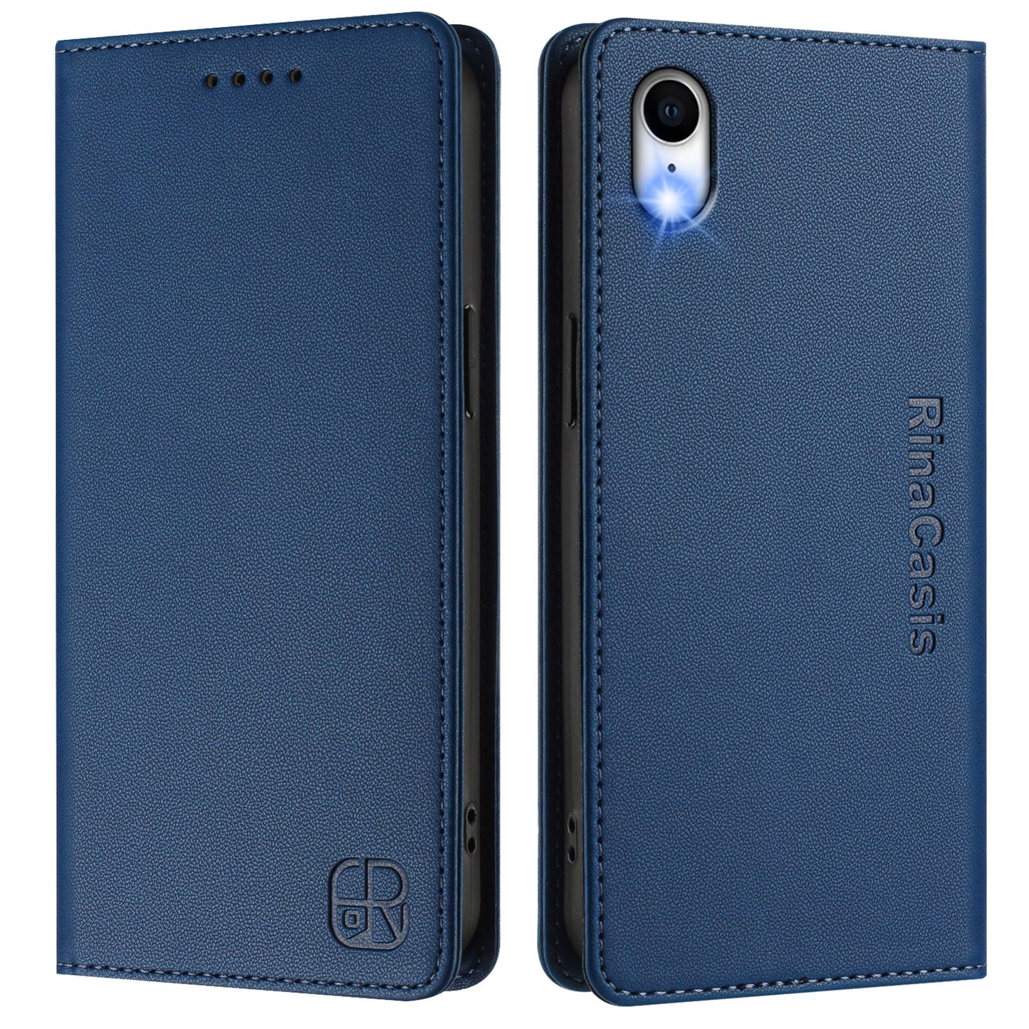 Apple iPhone XR Dual-Folded Magnetic Suction RFID Blocking PU Leather Wallet Phone Case with Card Slots, Cash Pocket, Kickstand, Full Protective Flip Cover