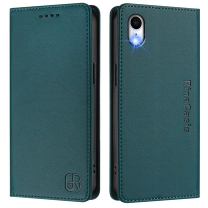 Apple iPhone XR Dual-Folded Magnetic Suction RFID Blocking PU Leather Wallet Phone Case with Card Slots, Cash Pocket, Kickstand, Full Protective Flip Cover