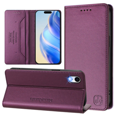 Apple iPhone XR Dual-Folded Magnetic Suction RFID Blocking PU Leather Wallet Phone Case with Card Slots, Cash Pocket, Kickstand, Full Protective Flip Cover