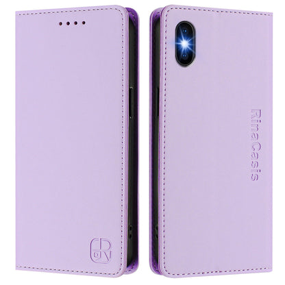 Apple iPhone XS Max Dual-Folded Magnetic Suction RFID Blocking PU Leather Wallet Phone Case with Card Slots, Cash Pocket, Kickstand, Full Protective Flip Cover