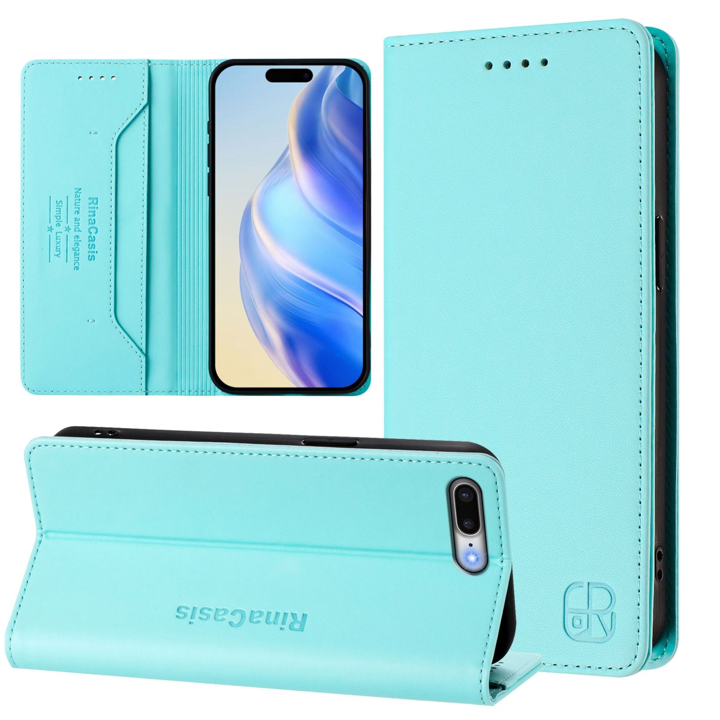 Apple iPhone 7 Plus Dual-Folded Magnetic Suction RFID Blocking PU Leather Wallet Phone Case with Card Slots, Cash Pocket, Kickstand, Full Protective Flip Cover