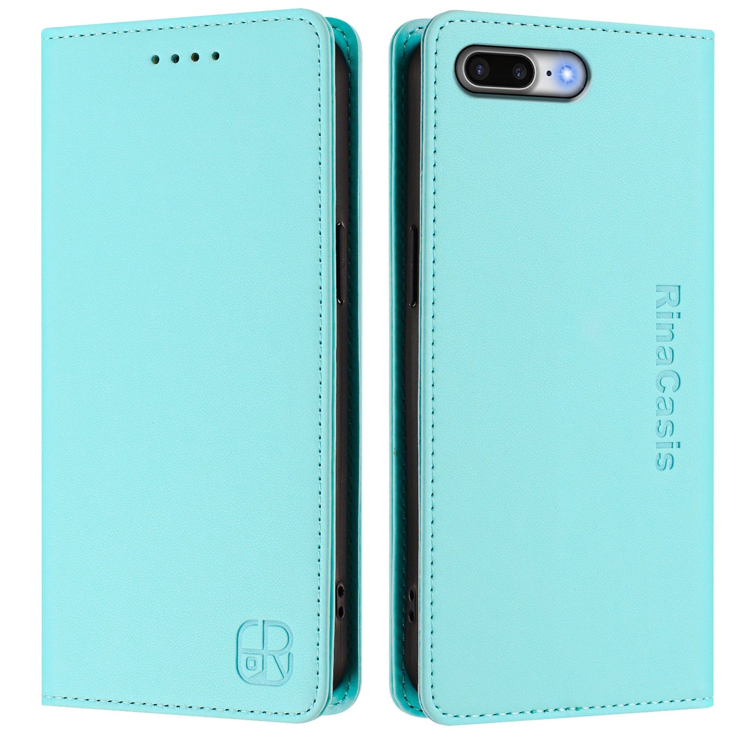 Apple iPhone 7 Plus Dual-Folded Magnetic Suction RFID Blocking PU Leather Wallet Phone Case with Card Slots, Cash Pocket, Kickstand, Full Protective Flip Cover
