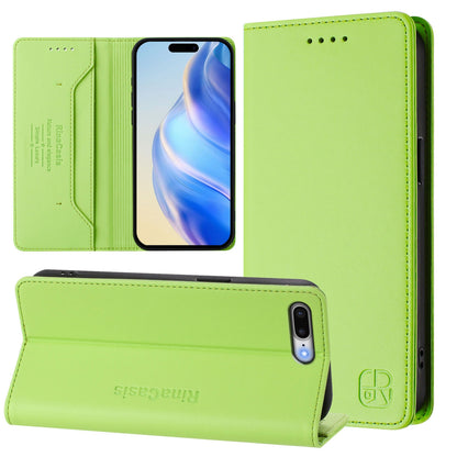 Apple iPhone 8 Plus Dual-Folded Magnetic Suction RFID Blocking PU Leather Wallet Phone Case with Card Slots, Cash Pocket, Kickstand, Full Protective Flip Cover