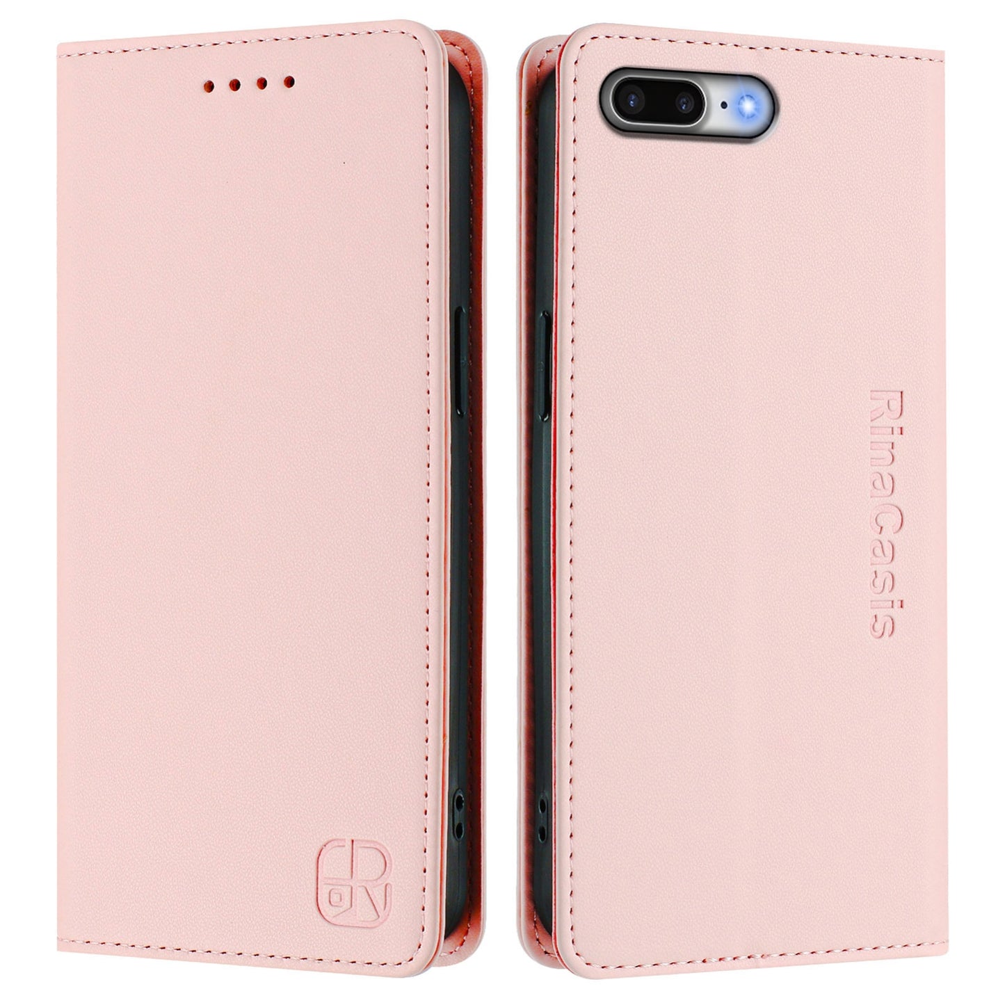 Apple iPhone 8 Plus Dual-Folded Magnetic Suction RFID Blocking PU Leather Wallet Phone Case with Card Slots, Cash Pocket, Kickstand, Full Protective Flip Cover