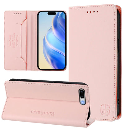 Apple iPhone 8 Plus Dual-Folded Magnetic Suction RFID Blocking PU Leather Wallet Phone Case with Card Slots, Cash Pocket, Kickstand, Full Protective Flip Cover