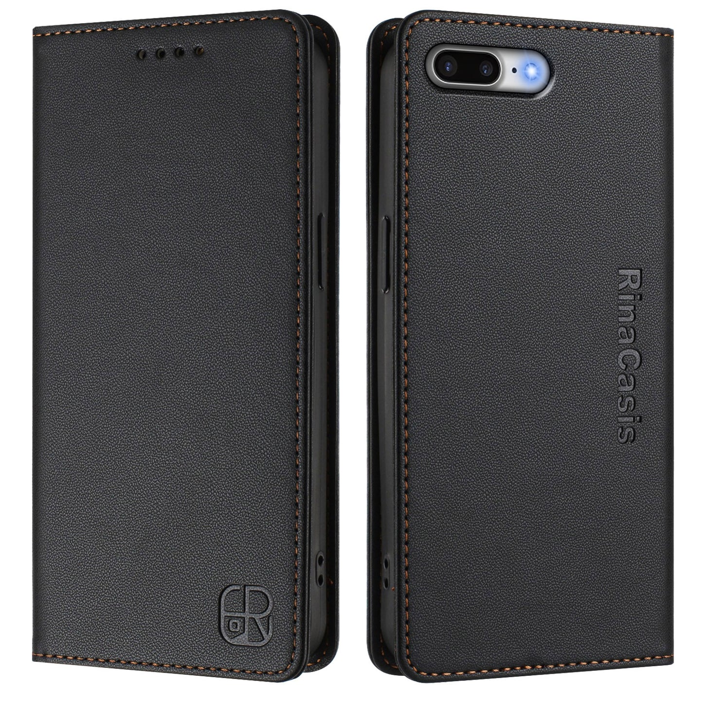 Apple iPhone 7 Plus Dual-Folded Magnetic Suction RFID Blocking PU Leather Wallet Phone Case with Card Slots, Cash Pocket, Kickstand, Full Protective Flip Cover