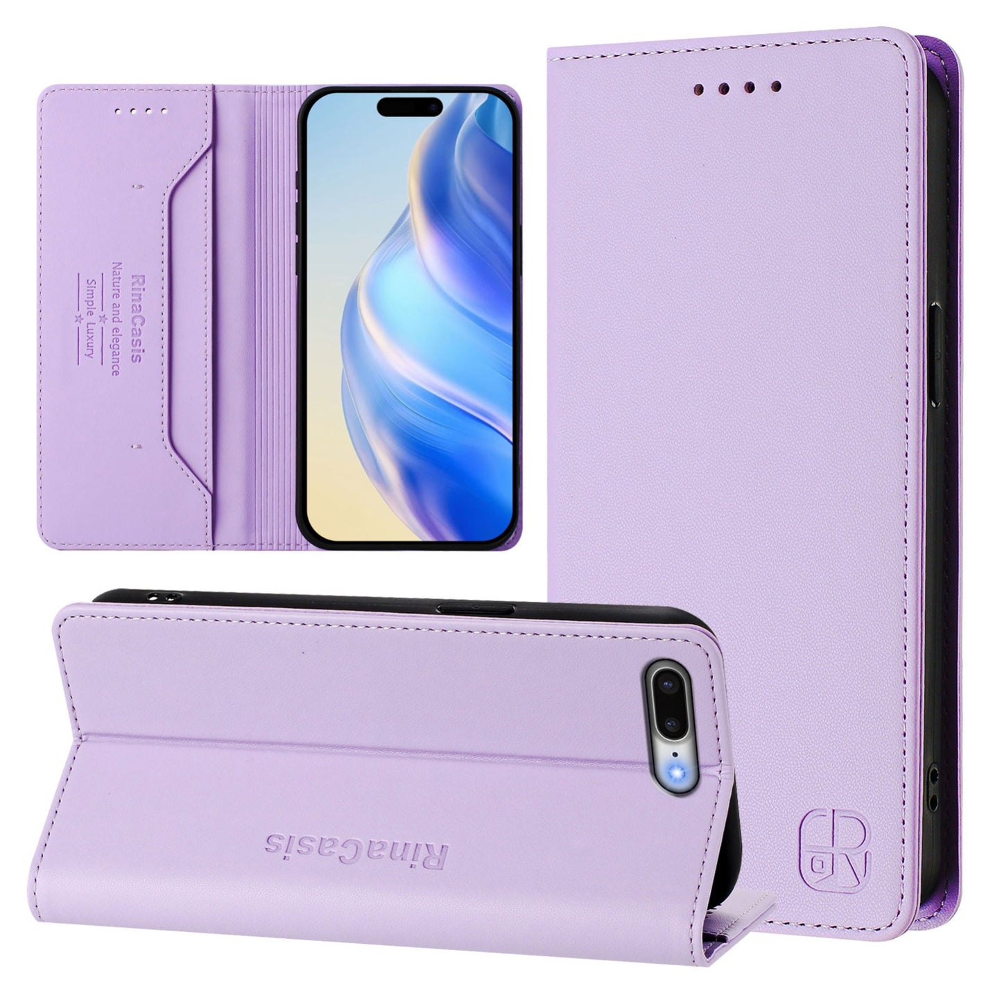 Apple iPhone 7 Plus Dual-Folded Magnetic Suction RFID Blocking PU Leather Wallet Phone Case with Card Slots, Cash Pocket, Kickstand, Full Protective Flip Cover