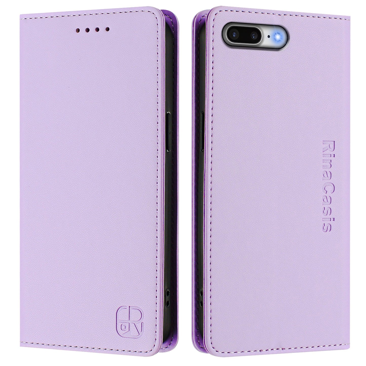 Apple iPhone 8 Plus Dual-Folded Magnetic Suction RFID Blocking PU Leather Wallet Phone Case with Card Slots, Cash Pocket, Kickstand, Full Protective Flip Cover