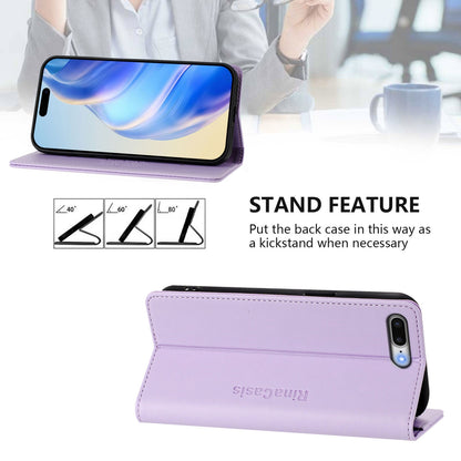 Apple iPhone 8 Plus Dual-Folded Magnetic Suction RFID Blocking PU Leather Wallet Phone Case with Card Slots, Cash Pocket, Kickstand, Full Protective Flip Cover
