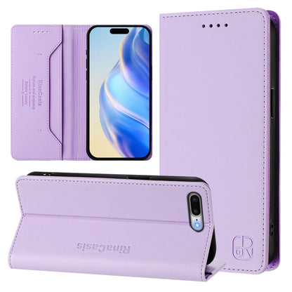 Apple iPhone 8 Plus Dual-Folded Magnetic Suction RFID Blocking PU Leather Wallet Phone Case with Card Slots, Cash Pocket, Kickstand, Full Protective Flip Cover