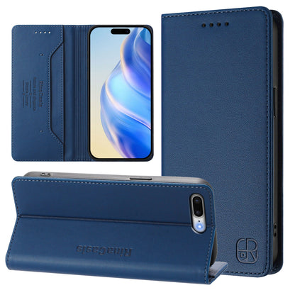Apple iPhone 7 Plus Dual-Folded Magnetic Suction RFID Blocking PU Leather Wallet Phone Case with Card Slots, Cash Pocket, Kickstand, Full Protective Flip Cover