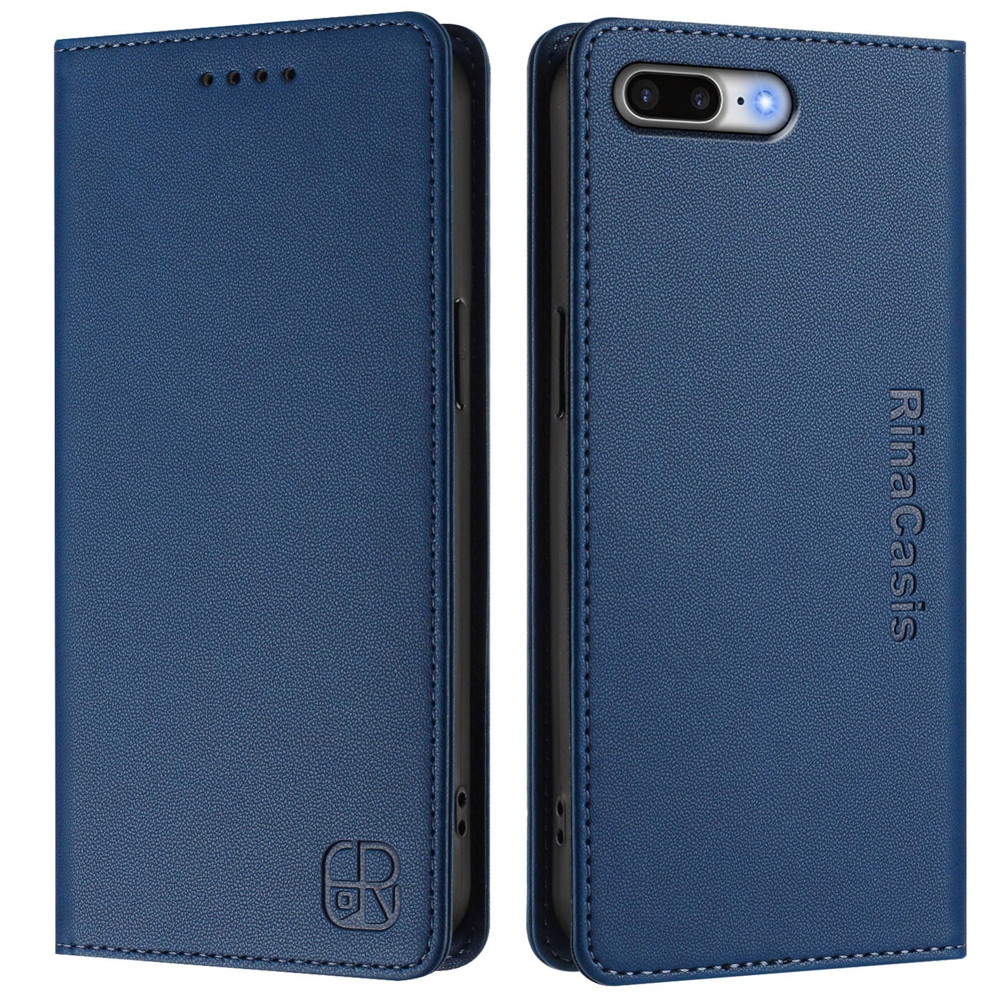 Apple iPhone 7 Plus Dual-Folded Magnetic Suction RFID Blocking PU Leather Wallet Phone Case with Card Slots, Cash Pocket, Kickstand, Full Protective Flip Cover