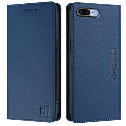 Apple iPhone 7 Plus Dual-Folded Magnetic Suction RFID Blocking PU Leather Wallet Phone Case with Card Slots, Cash Pocket, Kickstand, Full Protective Flip Cover