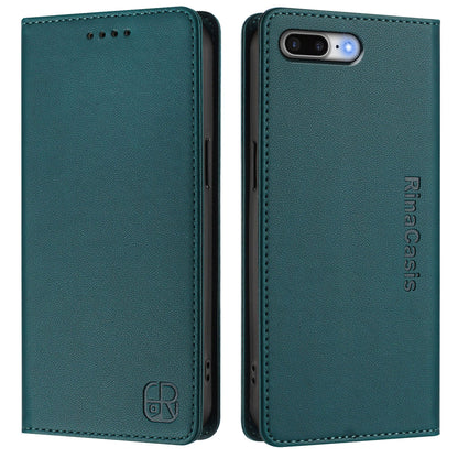 Apple iPhone 8 Plus Dual-Folded Magnetic Suction RFID Blocking PU Leather Wallet Phone Case with Card Slots, Cash Pocket, Kickstand, Full Protective Flip Cover