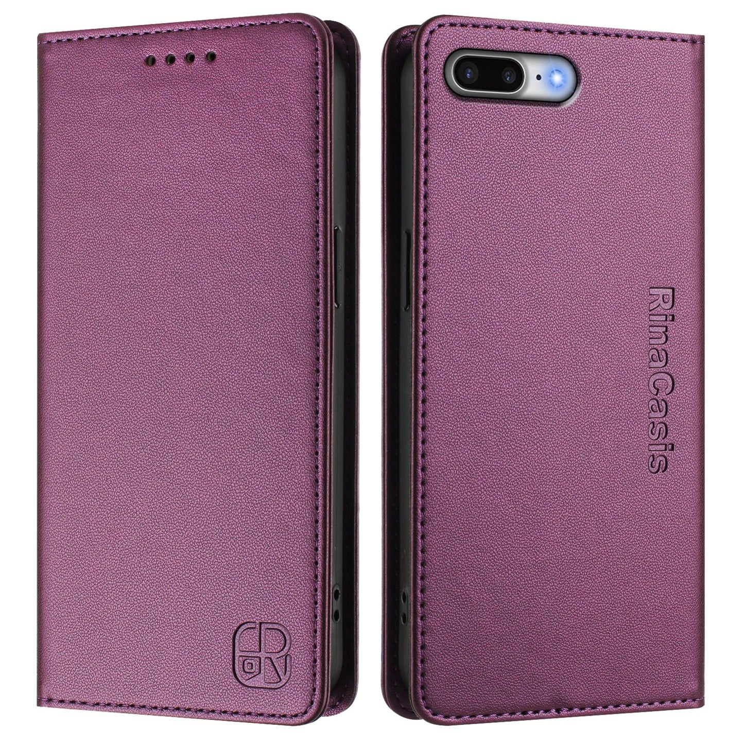 Apple iPhone 7 Plus Dual-Folded Magnetic Suction RFID Blocking PU Leather Wallet Phone Case with Card Slots, Cash Pocket, Kickstand, Full Protective Flip Cover