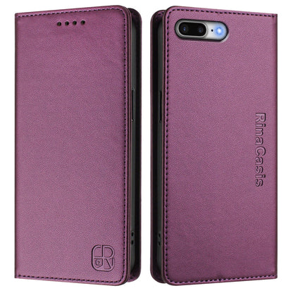 Apple iPhone 7 Plus Dual-Folded Magnetic Suction RFID Blocking PU Leather Wallet Phone Case with Card Slots, Cash Pocket, Kickstand, Full Protective Flip Cover