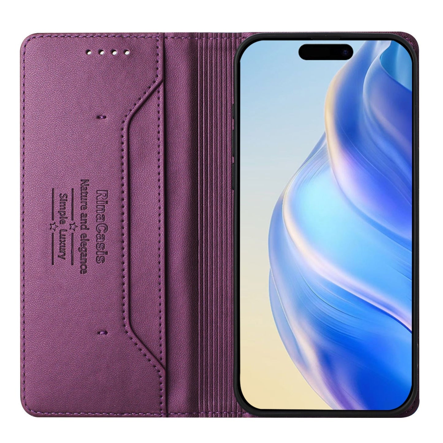 Apple iPhone 8 Plus Dual-Folded Magnetic Suction RFID Blocking PU Leather Wallet Phone Case with Card Slots, Cash Pocket, Kickstand, Full Protective Flip Cover