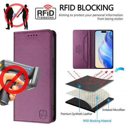 Apple iPhone 8 Plus Dual-Folded Magnetic Suction RFID Blocking PU Leather Wallet Phone Case with Card Slots, Cash Pocket, Kickstand, Full Protective Flip Cover