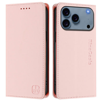 Apple iPhone 17 Pro Max Dual-Folded Magnetic Suction RFID Blocking PU Leather Wallet Phone Case with Card Slots, Cash Pocket, Kickstand, Full Protective Flip Cover