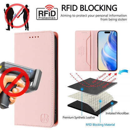 Apple iPhone 17 Pro Max Dual-Folded Magnetic Suction RFID Blocking PU Leather Wallet Phone Case with Card Slots, Cash Pocket, Kickstand, Full Protective Flip Cover