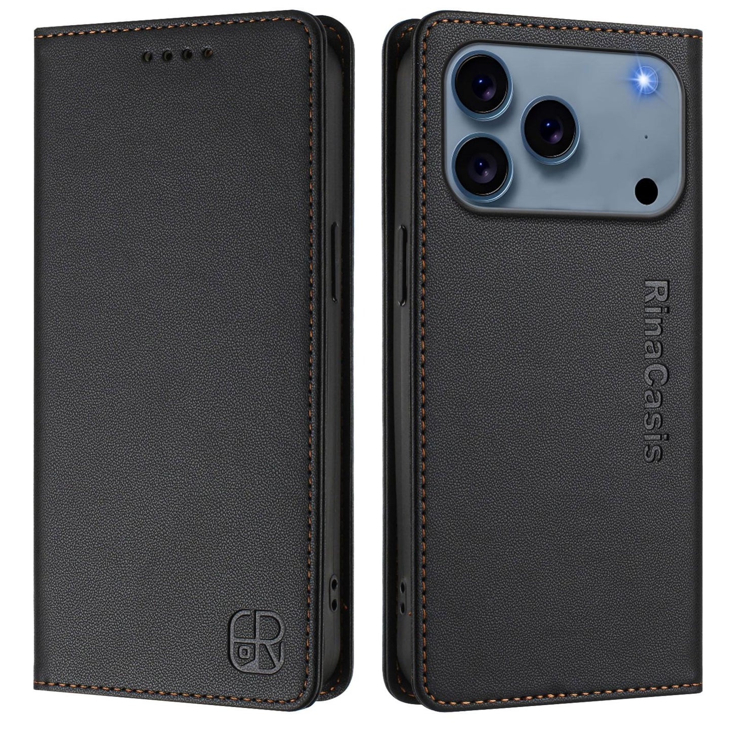 Apple iPhone 17 Pro Max Dual-Folded Magnetic Suction RFID Blocking PU Leather Wallet Phone Case with Card Slots, Cash Pocket, Kickstand, Full Protective Flip Cover