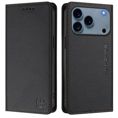 Apple iPhone 17 Pro Max Dual-Folded Magnetic Suction RFID Blocking PU Leather Wallet Phone Case with Card Slots, Cash Pocket, Kickstand, Full Protective Flip Cover