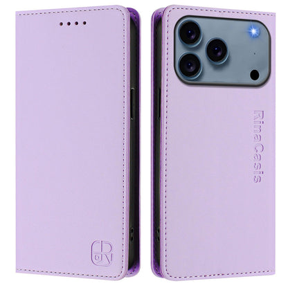 Apple iPhone 17 Pro Max Dual-Folded Magnetic Suction RFID Blocking PU Leather Wallet Phone Case with Card Slots, Cash Pocket, Kickstand, Full Protective Flip Cover