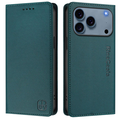 Apple iPhone 17 Pro Max Dual-Folded Magnetic Suction RFID Blocking PU Leather Wallet Phone Case with Card Slots, Cash Pocket, Kickstand, Full Protective Flip Cover