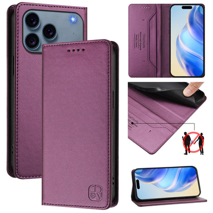 Apple iPhone 17 Pro Max Dual-Folded Magnetic Suction RFID Blocking PU Leather Wallet Phone Case with Card Slots, Cash Pocket, Kickstand, Full Protective Flip Cover