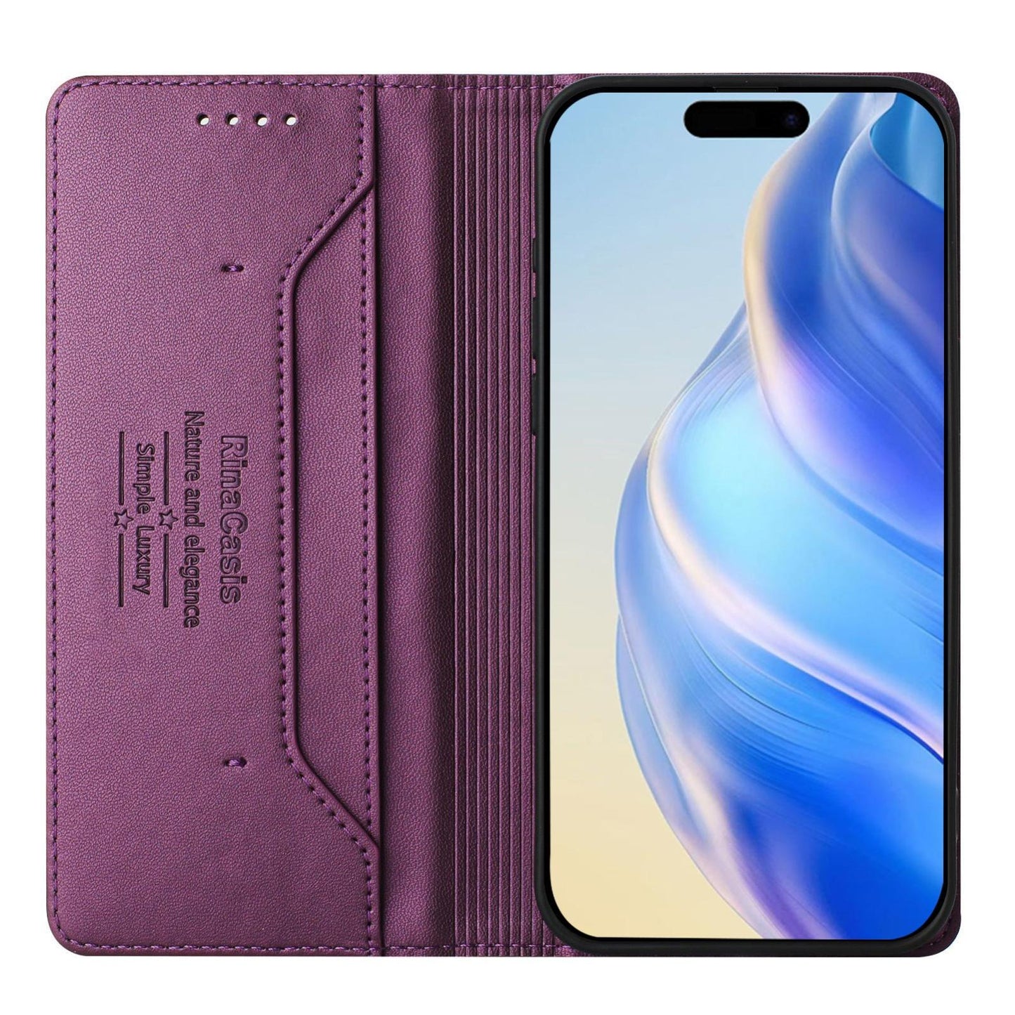 Apple iPhone 17 Pro Max Dual-Folded Magnetic Suction RFID Blocking PU Leather Wallet Phone Case with Card Slots, Cash Pocket, Kickstand, Full Protective Flip Cover