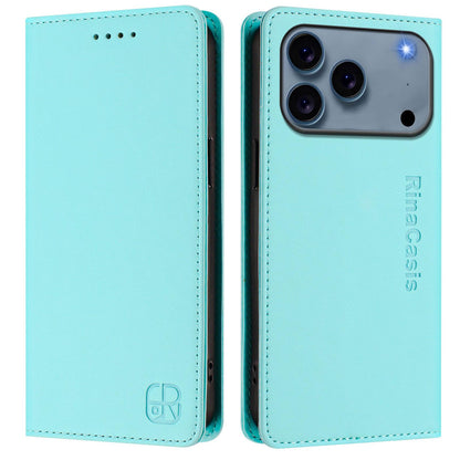 Apple iPhone 17 Pro Dual-Folded Magnetic Suction RFID Blocking PU Leather Wallet Phone Case with Card Slots, Cash Pocket, Kickstand, Full Protective Flip Cover