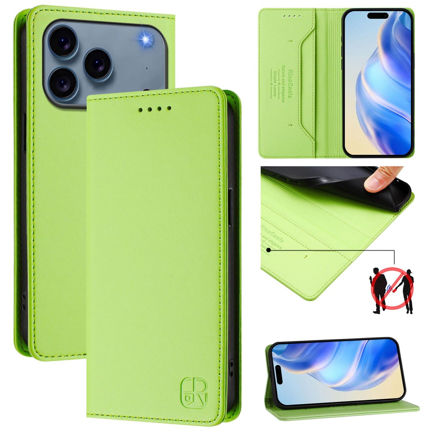 Apple iPhone 17 Pro Dual-Folded Magnetic Suction RFID Blocking PU Leather Wallet Phone Case with Card Slots, Cash Pocket, Kickstand, Full Protective Flip Cover