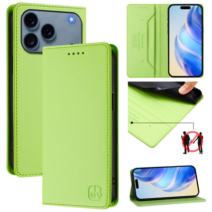 Apple iPhone 17 Pro Dual-Folded Magnetic Suction RFID Blocking PU Leather Wallet Phone Case with Card Slots, Cash Pocket, Kickstand, Full Protective Flip Cover