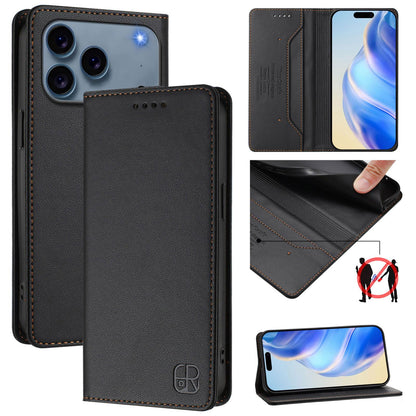 Apple iPhone 17 Pro Dual-Folded Magnetic Suction RFID Blocking PU Leather Wallet Phone Case with Card Slots, Cash Pocket, Kickstand, Full Protective Flip Cover