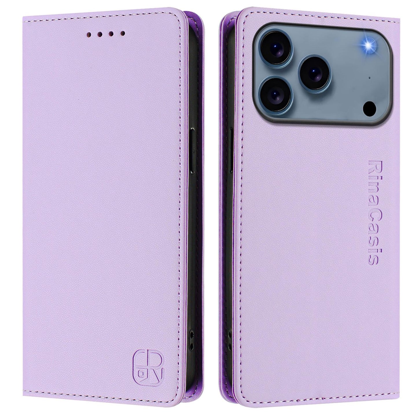 Apple iPhone 17 Pro Dual-Folded Magnetic Suction RFID Blocking PU Leather Wallet Phone Case with Card Slots, Cash Pocket, Kickstand, Full Protective Flip Cover