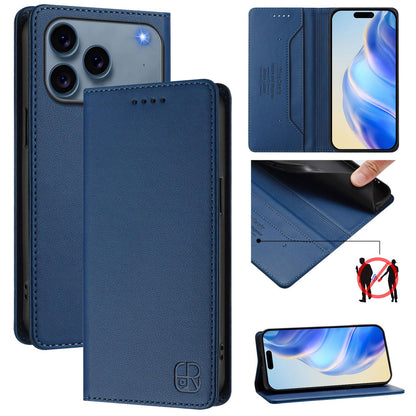 Apple iPhone 17 Pro Dual-Folded Magnetic Suction RFID Blocking PU Leather Wallet Phone Case with Card Slots, Cash Pocket, Kickstand, Full Protective Flip Cover