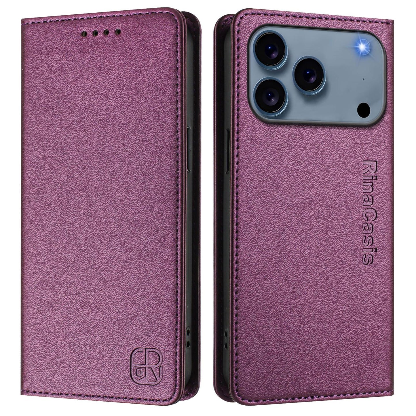 Apple iPhone 17 Pro Dual-Folded Magnetic Suction RFID Blocking PU Leather Wallet Phone Case with Card Slots, Cash Pocket, Kickstand, Full Protective Flip Cover