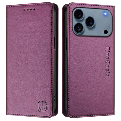 Apple iPhone 17 Pro Dual-Folded Magnetic Suction RFID Blocking PU Leather Wallet Phone Case with Card Slots, Cash Pocket, Kickstand, Full Protective Flip Cover