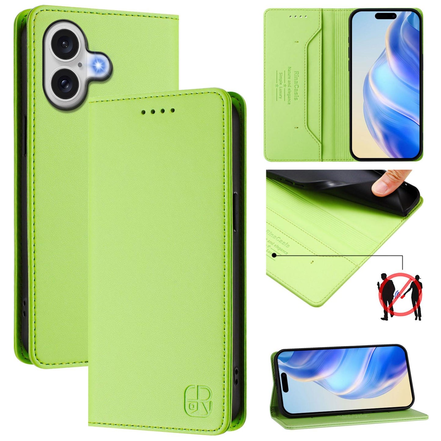 Apple iPhone 17 Dual-Folded Magnetic Suction RFID Blocking PU Leather Wallet Phone Case with Card Slots, Cash Pocket, Kickstand, Full Protective Flip Cover