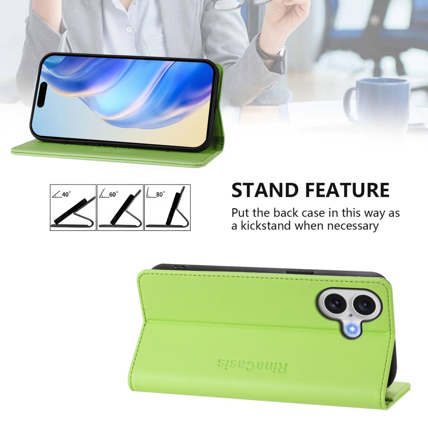 Apple iPhone 17 Dual-Folded Magnetic Suction RFID Blocking PU Leather Wallet Phone Case with Card Slots, Cash Pocket, Kickstand, Full Protective Flip Cover