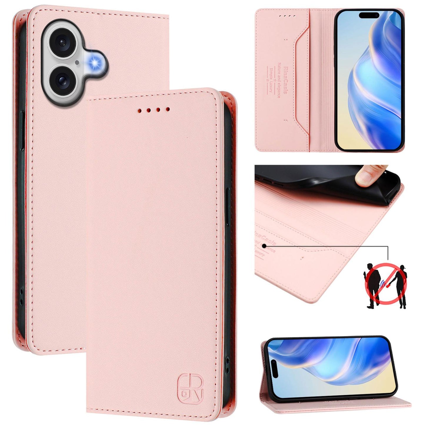 Apple iPhone 17 Dual-Folded Magnetic Suction RFID Blocking PU Leather Wallet Phone Case with Card Slots, Cash Pocket, Kickstand, Full Protective Flip Cover