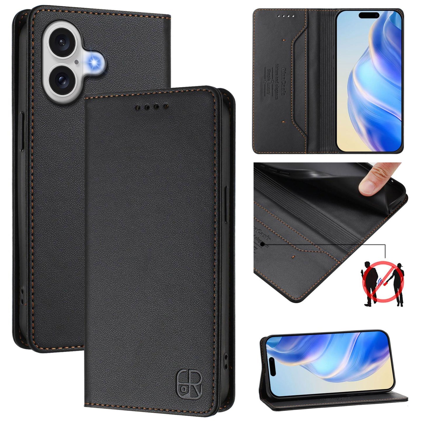 Apple iPhone 17 Dual-Folded Magnetic Suction RFID Blocking PU Leather Wallet Phone Case with Card Slots, Cash Pocket, Kickstand, Full Protective Flip Cover