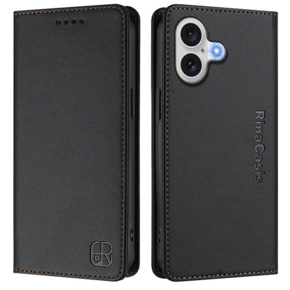Apple iPhone 17 Dual-Folded Magnetic Suction RFID Blocking PU Leather Wallet Phone Case with Card Slots, Cash Pocket, Kickstand, Full Protective Flip Cover