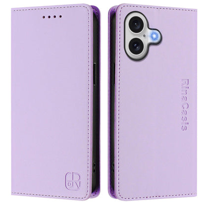 Apple iPhone 17 Dual-Folded Magnetic Suction RFID Blocking PU Leather Wallet Phone Case with Card Slots, Cash Pocket, Kickstand, Full Protective Flip Cover