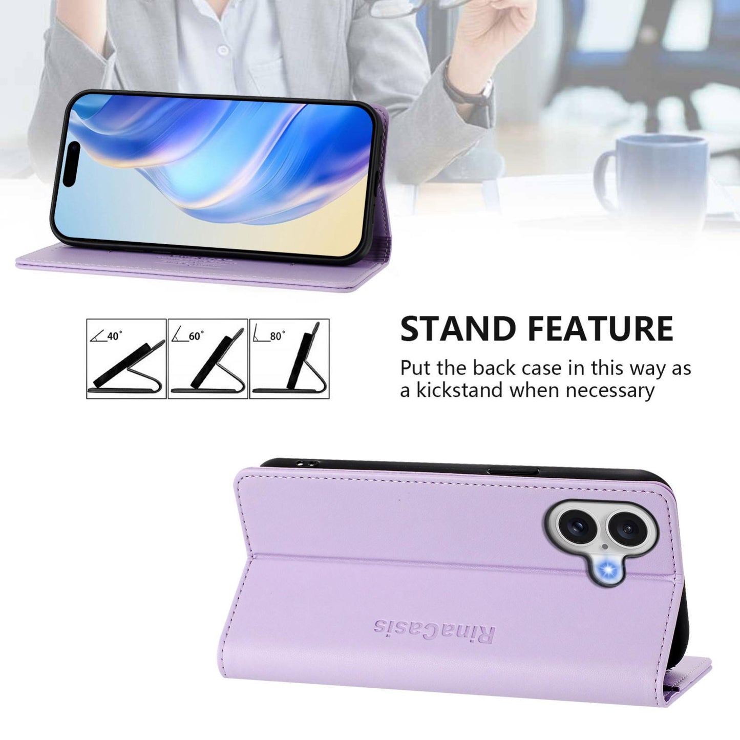 Apple iPhone 17 Dual-Folded Magnetic Suction RFID Blocking PU Leather Wallet Phone Case with Card Slots, Cash Pocket, Kickstand, Full Protective Flip Cover