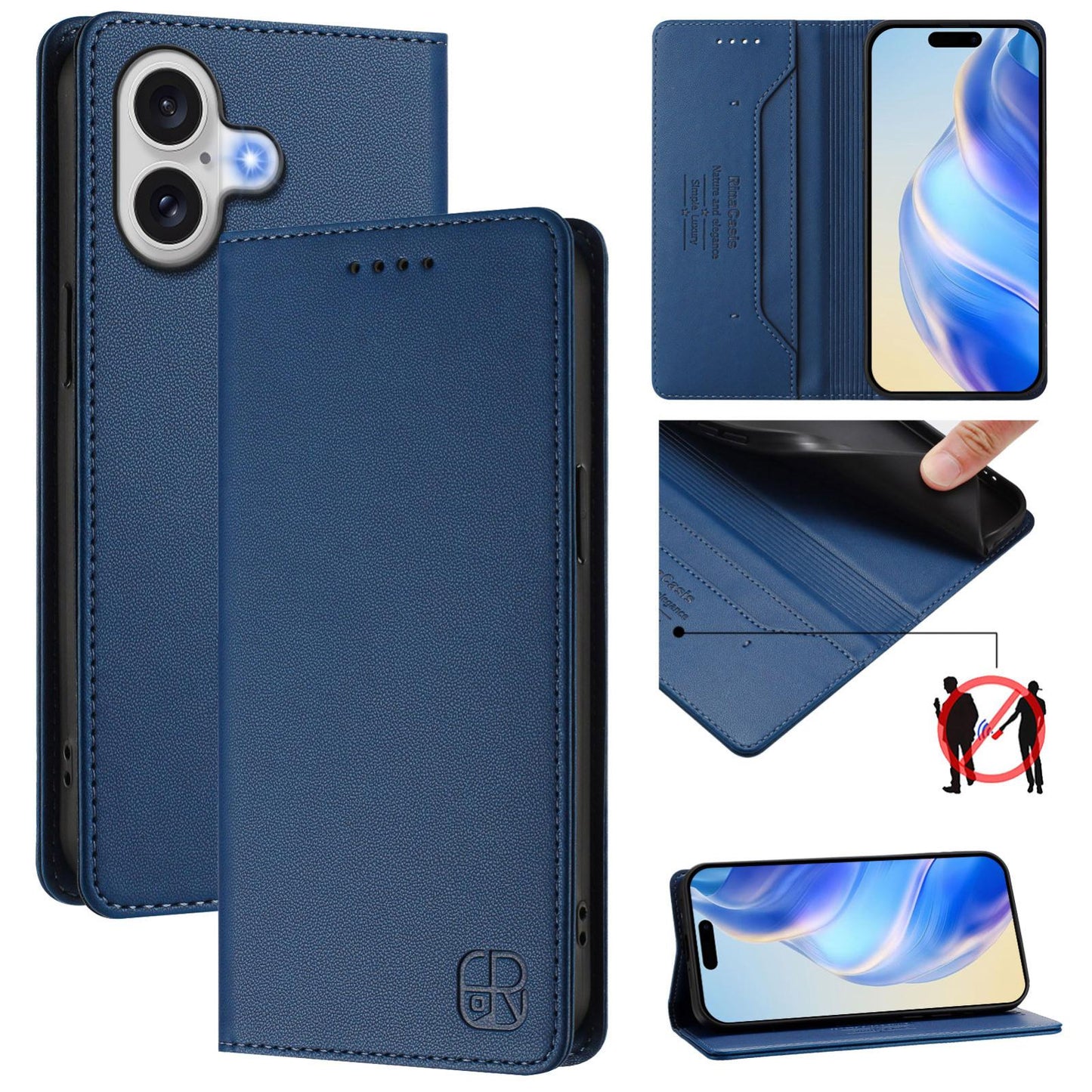 Apple iPhone 17 Dual-Folded Magnetic Suction RFID Blocking PU Leather Wallet Phone Case with Card Slots, Cash Pocket, Kickstand, Full Protective Flip Cover