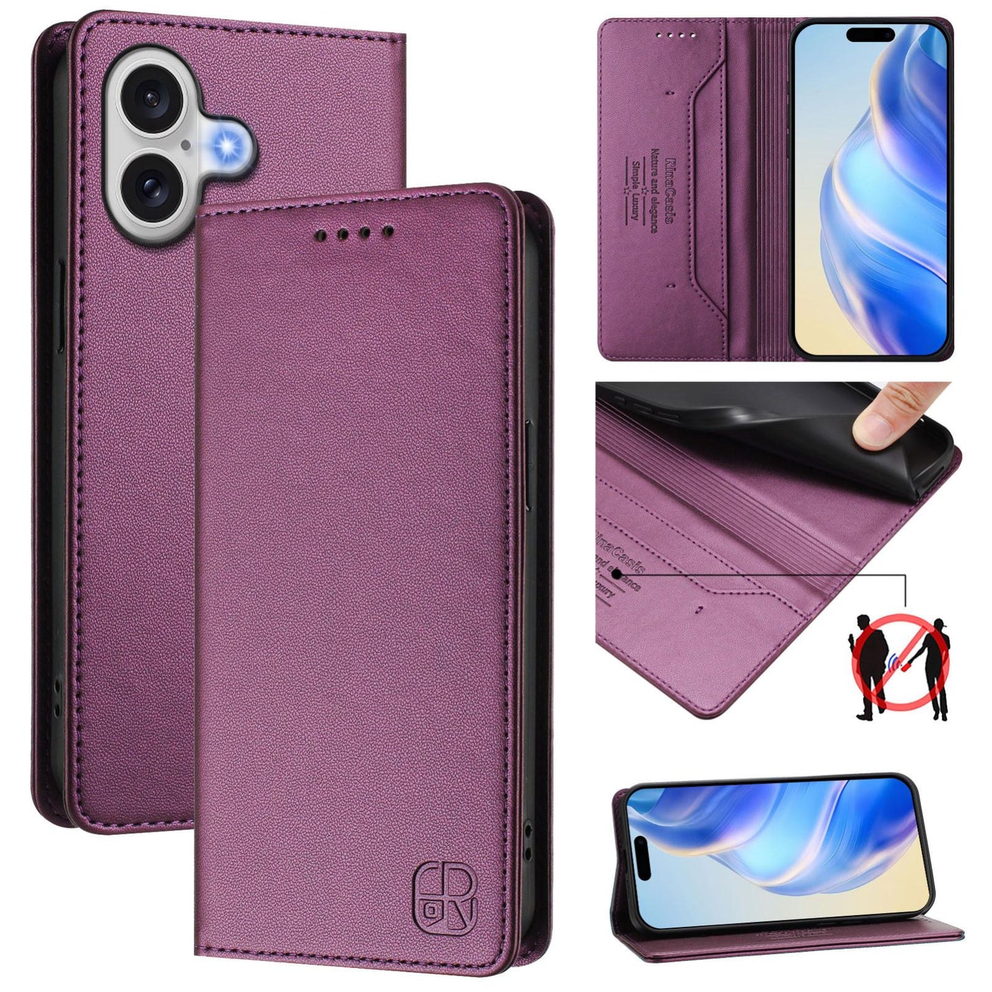 Apple iPhone 17 Dual-Folded Magnetic Suction RFID Blocking PU Leather Wallet Phone Case with Card Slots, Cash Pocket, Kickstand, Full Protective Flip Cover
