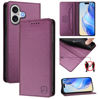Apple iPhone 17 Dual-Folded Magnetic Suction RFID Blocking PU Leather Wallet Phone Case with Card Slots, Cash Pocket, Kickstand, Full Protective Flip Cover