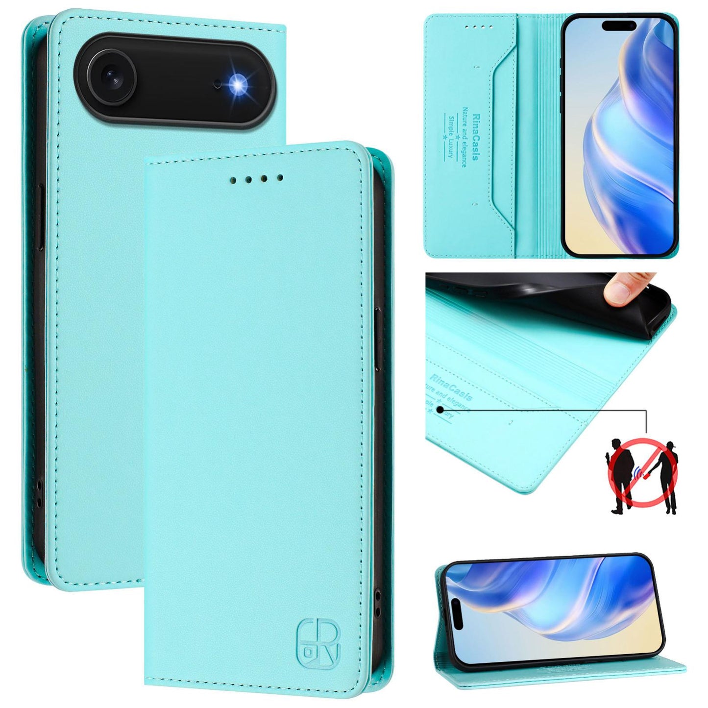 Apple iPhone Air Dual-Folded Magnetic Suction RFID Blocking PU Leather Wallet Phone Case with Card Slots, Cash Pocket, Kickstand, Full Protective Flip Cover